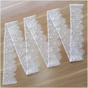 Non-Elastic Eyelash lace Trim,2pcs White lace Ribbon, 9.5cm(Width) x 300cm(Length) Scallop Sewing lace for DIY Craft Projects, Like Bridal Veil, Gift Wrapping, Doll Sewing and Home Decor(2 pcs White)