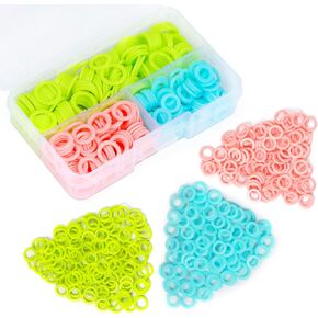 LUNARM 220 Pcs Knitting Stitch Marker, Random Colors O-Rings with Storage Box, Plastic Stitch Markers Rings(S/M/L) Crochet Locking Stitch Ring for Knitting/Crochet