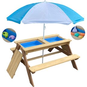 BTEXPERT Picnic Bench for Outdoor, Wooden Chair Set Kids Activity Sensory Table-Multicolor, 35 x 31 in, Multi Color