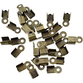 Fold Over Cord End Caps 13x9mm Copper Crimp Clamp Clasp Connector Fastener Form a Circle Deep Enough to Hold Thick Firmly Good Coverage for Leather Ribbon Necklace Gold 30pcs