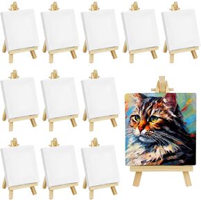 Mini Canvases Panels for Painting with Mini Easel,12 Set Small Art Canvases Sets for Kids Painting Acrylic Pouring Oil Water Color Craft Supply (4 x 4 Inch) in Kuwait