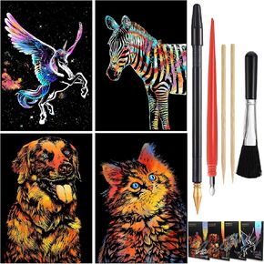 Scratch Paper Art Rainbow Painting, Scratch Art Set Gift Crafts Painting with 5 Tools, Womens Hobbies for Teen & Adult – 2 Pack 16 x 11.2 inch in Kuwait