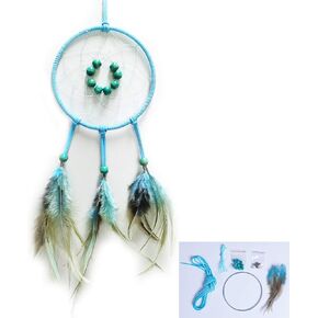 DIY Dream Catcher Beginner Kit, Making Dream Catcher Supplies Include Metal Hoop, Feathers, Faux Suede Cord, Thread, Wood Beads (Indigo)