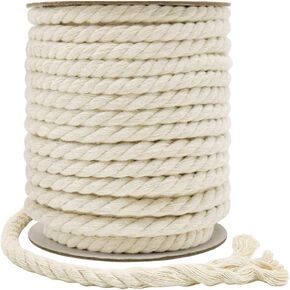 Tenn Well 8mm Macrame Cord, 59 Feet 3Ply Twisted Craft Cotton Rope Thick Nautical Rope for Crafts, Wall Hangings, Plant Hangers, Knotting, Rope Basket Making (Beige)