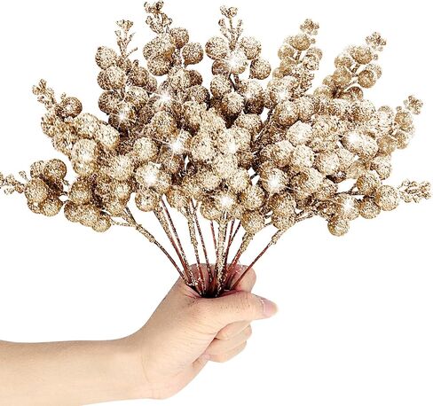 16 Pieces Artificial Glitter Berries Stems, 9Inch Frosted Christmas Picks Berry Sprays Twig Glitter Holly Berry Branches for Xmas Tree Fillers Ornaments, Wreath, Crafts, Home Holiday Decor (Black) in Kuwait
