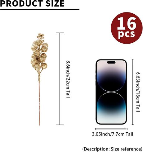 16 Pieces Artificial Glitter Berries Stems, 9Inch Frosted Christmas Picks Berry Sprays Twig Glitter Holly Berry Branches for Xmas Tree Fillers Ornaments, Wreath, Crafts, Home Holiday Decor (Black) in Kuwait