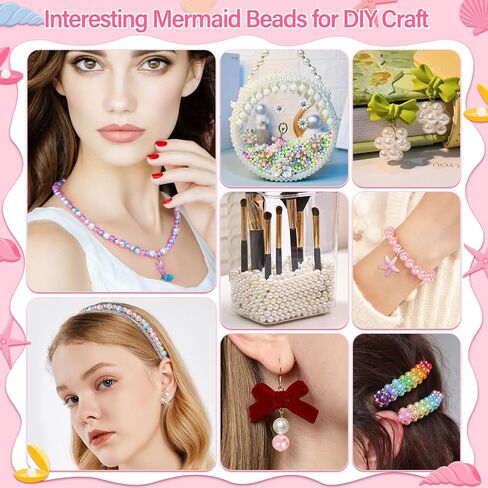 Qinzave 802Pcs Bracelet Making Kit for Girls Mermaid Beads for Jewelry Making Assorted Sizes 6mm 8mm Jewelry Making Kit with Mermaid Shell Pendants, Mermaid Beads for Bracelet Necklace DIY Craft in Kuwait