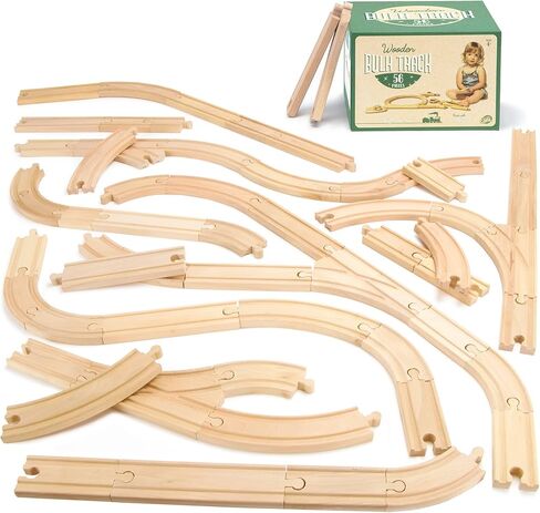 Conductor Carl Wooden Train Track Set, 42 Pieces - Solid Wood Wooden Train Track Accessories Compatible with Most Major Toy Train Brands - Single Piece, Interlocking Wooden Train Tracks in Kuwait