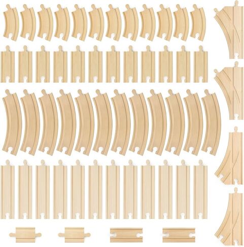 Conductor Carl Wooden Train Track Set, 42 Pieces - Solid Wood Wooden Train Track Accessories Compatible with Most Major Toy Train Brands - Single Piece, Interlocking Wooden Train Tracks in Kuwait