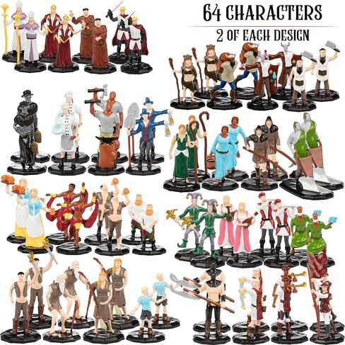 Townsfolk Mini Fantasy Bulk Figures Set- 64 Hand-Painted Miniatures (2x of 32 Unique Sculpts)- 1" Hex Nobility, Merchants, and more- Compatible w DND Dungeons Dragons, Pathfinder, RPG Tabletop Games in Saudi Arabia