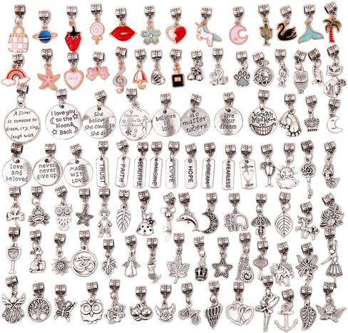 AleapDoll 100 Pieces Bracelet Pendant Charms Spacer Beads for Jewelry Making Supplies Inspirational Necklace Bails Connector Gold Plated Enamel Bracelet Charms Tibetan Antique Silver in Kuwait