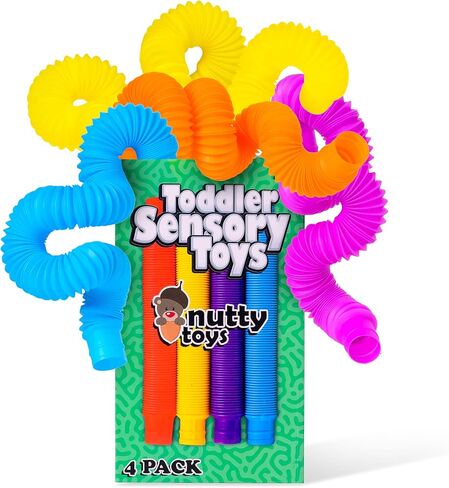 NUTTY TOYS Stocking Stuffers for Kids & Toddlers | 4 Large Sensory Toy Pop Tubes | Boost Creativity & Fine Motor Skills | Top ADHD & Autism Fidget 2023 | Best Preschool Boy & Girl Ideas in Kuwait