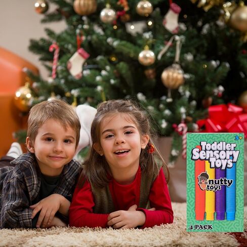 NUTTY TOYS Stocking Stuffers for Kids & Toddlers | 4 Large Sensory Toy Pop Tubes | Boost Creativity & Fine Motor Skills | Top ADHD & Autism Fidget 2023 | Best Preschool Boy & Girl Ideas in Kuwait