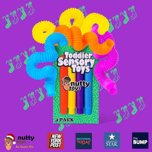 NUTTY TOYS Stocking Stuffers for Kids & Toddlers | 4 Large Sensory Toy Pop Tubes | Boost Creativity & Fine Motor Skills | Top ADHD & Autism Fidget 2023 | Best Preschool Boy & Girl Ideas in Kuwait