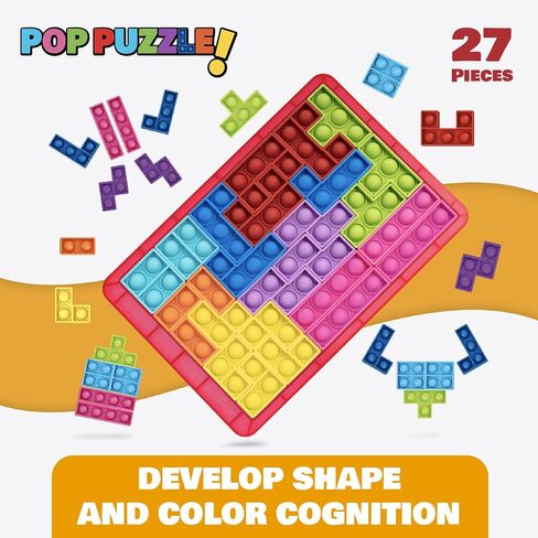 لعبة Power Your Fun Pop Puzzle Popper Fidget - 27 قطعة من لعبة ألغاز الصور المقطوعة Pop Push It Bubble ألعاب التململ الحسية للتعلم، وتخفيف التوتر من السيليكون لعبة ألغاز البوب ​​للأطفال والكبار (أزرق) in Kuwait