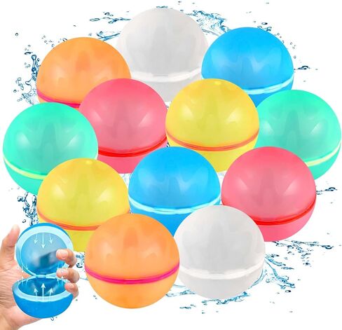 12PCS Reusable Water Balloons - Quick Fill Water Balls Toys For Toddler Age 4-8 - Refillable Self-Sealing Water Splash Bomb For Summer Party Pool Outdoor Beach Toys for kids Age 8-12 in Kuwait