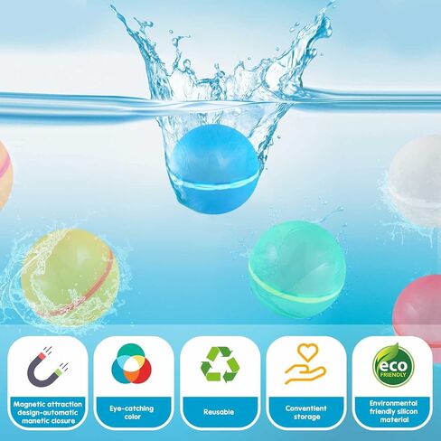 12PCS Reusable Water Balloons - Quick Fill Water Balls Toys For Toddler Age 4-8 - Refillable Self-Sealing Water Splash Bomb For Summer Party Pool Outdoor Beach Toys for kids Age 8-12 in Kuwait