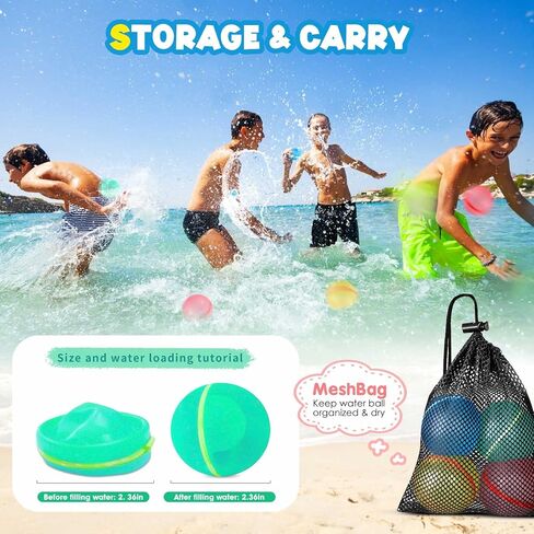12PCS Reusable Water Balloons - Quick Fill Water Balls Toys For Toddler Age 4-8 - Refillable Self-Sealing Water Splash Bomb For Summer Party Pool Outdoor Beach Toys for kids Age 8-12 in Kuwait