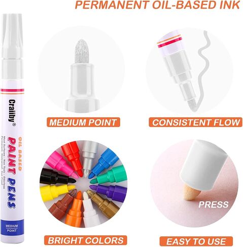 Black Paint Markers, 2 Pack Oil-Based Waterproof Quick Dry Permanent Paint Pen Set for Rocks Painting, Wood, Fabric, Plastic, Canvas, Glass, Mugs, Metal, Tire, Stone, DIY Craft in Kuwait