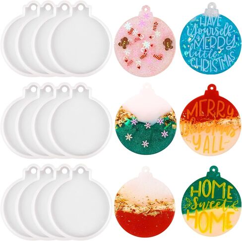 Vellibring 12pcs Christmas Resin Molds Silicone, Epoxy Resin Molds Blue Round Shape Resin Molds Christmas Resin Ornament Molds for Christmas Tree Decorations DIY Craft Keychain Pendant Making in Saudi Arabia