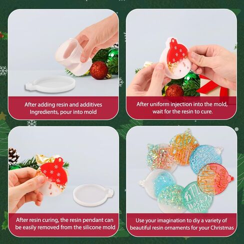 Vellibring 12pcs Christmas Resin Molds Silicone, Epoxy Resin Molds Blue Round Shape Resin Molds Christmas Resin Ornament Molds for Christmas Tree Decorations DIY Craft Keychain Pendant Making in Saudi Arabia