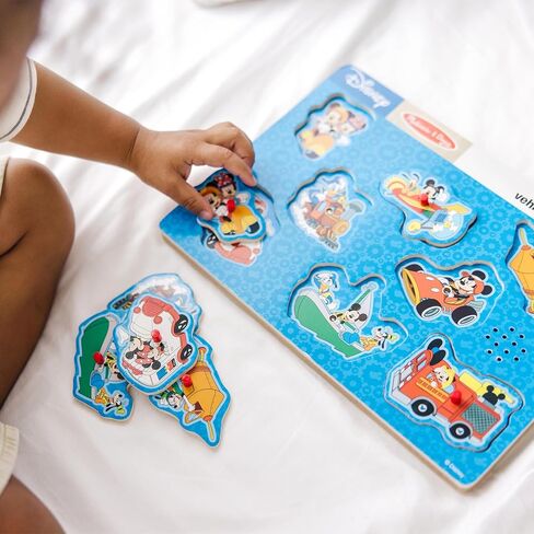 Melissa & Doug Disney Mickey Mouse and Friends Vehicles Sound Puzzle (8 pcs) - Mickey Mouse Toddler Toys, Wooden Sound Puzzles For Toddlers Ages 2+ in Saudi Arabia