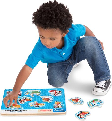 Melissa & Doug Disney Mickey Mouse and Friends Vehicles Sound Puzzle (8 pcs) - Mickey Mouse Toddler Toys, Wooden Sound Puzzles For Toddlers Ages 2+ in Saudi Arabia