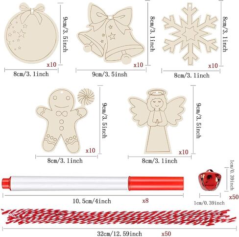 Artmag 50pcs Christmas Unfinished Wood Wooden DIY Ornaments Blank Round Wood Discs for Kids Crafts Centerpieces Holiday Hanging Decor Decorations in Kuwait