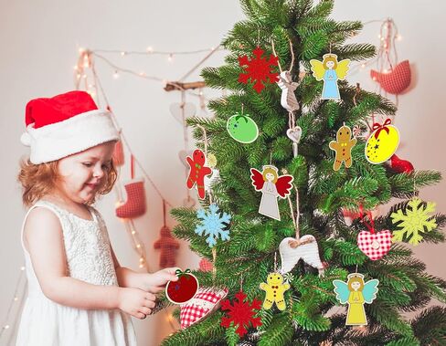 Artmag 50pcs Christmas Unfinished Wood Wooden DIY Ornaments Blank Round Wood Discs for Kids Crafts Centerpieces Holiday Hanging Decor Decorations in Kuwait