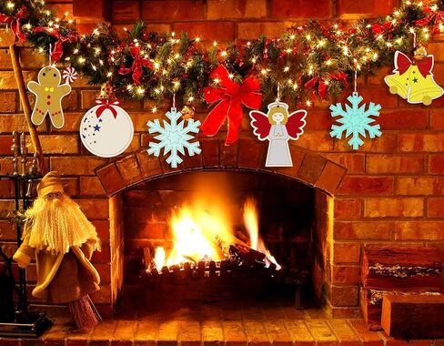 Artmag 50pcs Christmas Unfinished Wood Wooden DIY Ornaments Blank Round Wood Discs for Kids Crafts Centerpieces Holiday Hanging Decor Decorations in Kuwait
