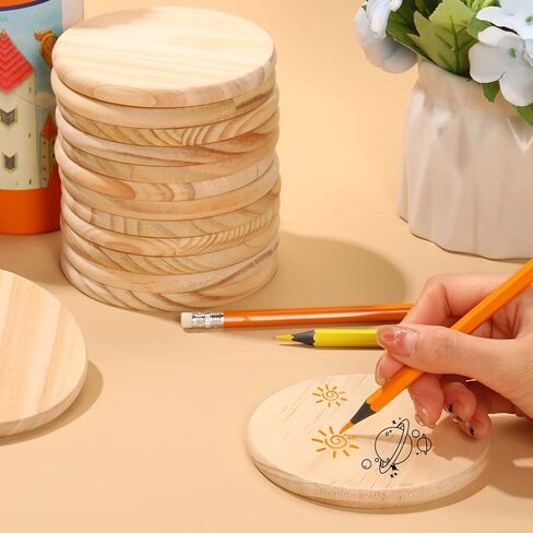 12 قطعة من قواعد الأكواب الخشبية غير المكتملة، قواعد أكواب خشبية فارغة من GOH DODD مقاس 4 بوصات لنماذج معمارية DIY ورسم ونقش الخشب وحرق الخشب ومنشار التمرير بالليزر in Kuwait