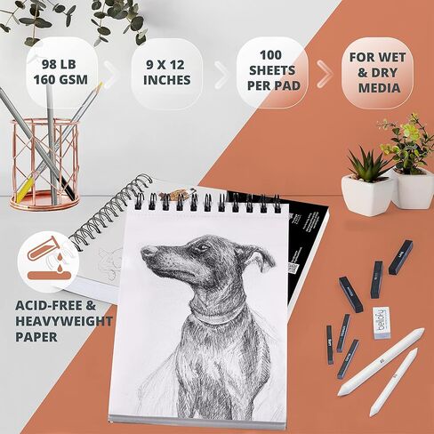 Bellofy Multimedia Sketchbook 100 Sheets | Mixed Media Paper for Drawing & Painting | Drawing Paper for Artists, Beginners & Kids | Sketchbook Mixed Media for Acrylic, Watercolor, Graphite & More in Kuwait