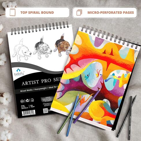Bellofy Multimedia Sketchbook 100 Sheets | Mixed Media Paper for Drawing & Painting | Drawing Paper for Artists, Beginners & Kids | Sketchbook Mixed Media for Acrylic, Watercolor, Graphite & More in Kuwait