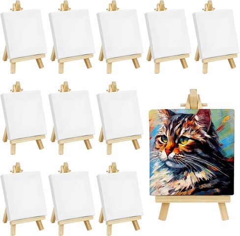 Mini Canvases Panels for Painting with Mini Easel,12 Set Small Art Canvases Sets for Kids Painting Acrylic Pouring Oil Water Color Craft Supply (4 x 4 Inch) in Kuwait