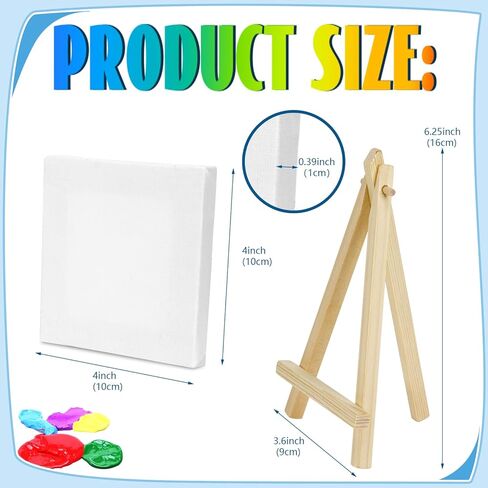 Mini Canvases Panels for Painting with Mini Easel,12 Set Small Art Canvases Sets for Kids Painting Acrylic Pouring Oil Water Color Craft Supply (4 x 4 Inch) in Kuwait