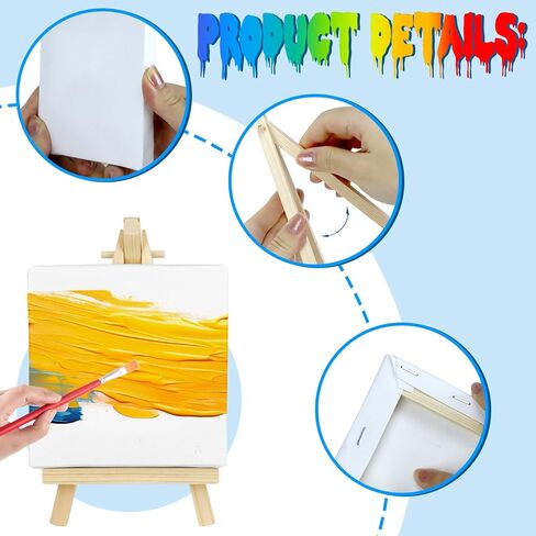 Mini Canvases Panels for Painting with Mini Easel,12 Set Small Art Canvases Sets for Kids Painting Acrylic Pouring Oil Water Color Craft Supply (4 x 4 Inch) in Kuwait