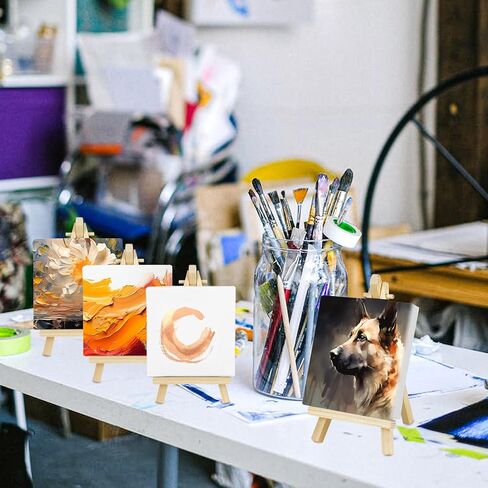 Mini Canvases Panels for Painting with Mini Easel,12 Set Small Art Canvases Sets for Kids Painting Acrylic Pouring Oil Water Color Craft Supply (4 x 4 Inch) in Kuwait