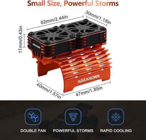 30mm RC Motor Cooling Fan with Motor Heatsink Bracket, Update Parts 28000RPM Twin Metal Cooling Fans for 1/8 1/7 Scale RC Car 4068 4092 4274 Brushless Motors (Diameter Size is 40-42mm) in Kuwait