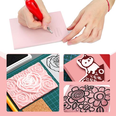 يوبلاما 8 قطع من مكعبات مشمع مطاطية باللون الزهري لنحت الطوابع والحرف المطاطية الناعمة in Kuwait