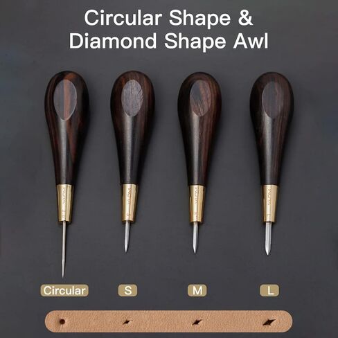 WUTA Leather Craft Diamond Awl Shape Stitching Awl Ebony Blackwood Handle Sewing Awl Kits Handmade Sewing Tools DIY Stitcher Taper,4mm 1pcs in Kuwait