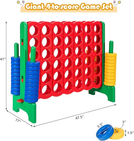 لعبة ARLIME Giant 4 in a Row Connect، مجموعة ألعاب ضخمة 47 بوصة من 4 نقاط مع رافعة سريعة التحرير، حلقة مدمجة، حجم كبير للأطفال والكبار، نشاط أرضي كبير الحجم للعب الداخلي والخارجي in Kuwait