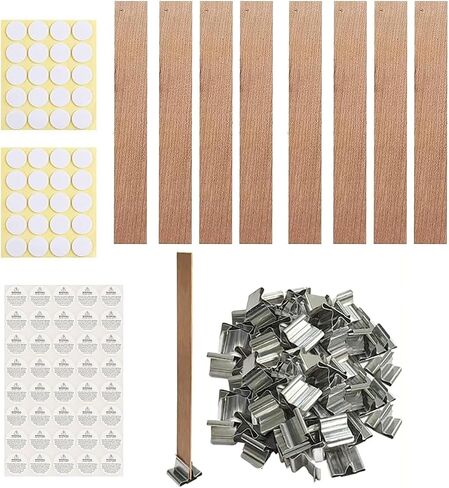 120 PCS Wooden Candle Wicks 1mm Thick Candle Making KIT, 50pcs Thick Wood Wicks Natural Candle Wood Wicks Stickers Wicks Clips Candle Cores for DIY Candle Making Craft… in Kuwait