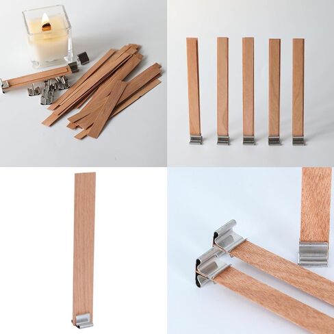 120 PCS Wooden Candle Wicks 1mm Thick Candle Making KIT, 50pcs Thick Wood Wicks Natural Candle Wood Wicks Stickers Wicks Clips Candle Cores for DIY Candle Making Craft… in Kuwait