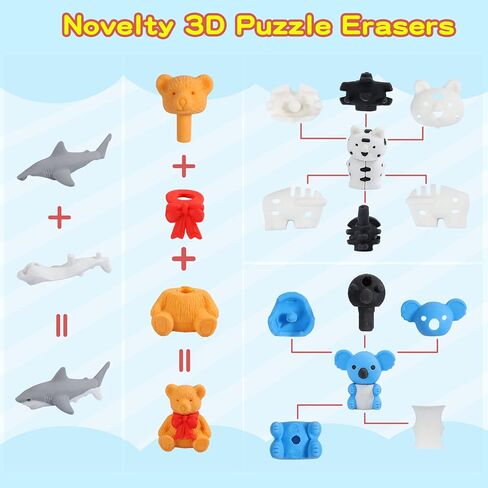 Kleeblatt 20PCS Assembled Animal Erasers for Kids Bulk, Puzzle Mini Fun Desk Pets for Kids Classroom, Treasure Box Prizes,Party Favors for Kids Goodie Bags, Back to School Gifts for Students in Kuwait