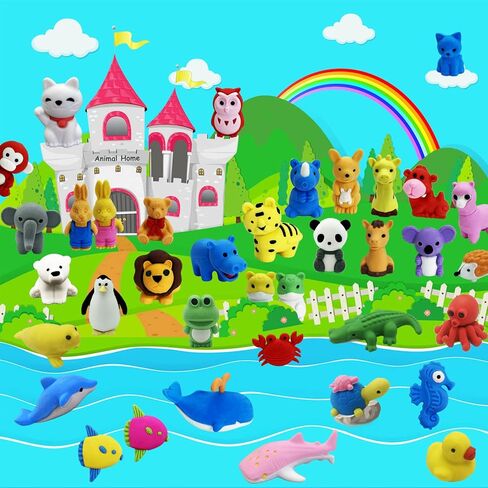 Kleeblatt 20PCS Assembled Animal Erasers for Kids Bulk, Puzzle Mini Fun Desk Pets for Kids Classroom, Treasure Box Prizes,Party Favors for Kids Goodie Bags, Back to School Gifts for Students in Kuwait