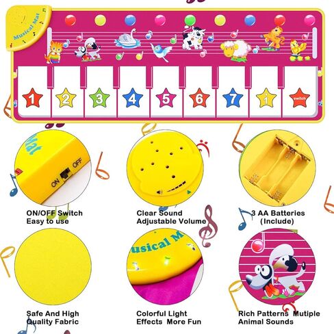 RenFox Musical Piano Mat, Toddlers Music Floor Keyboard Blanket Dance Mat with 8 Different Animal Sounds, Early Learning Educational Toys Gift for 1 2 3 4 Years Old Baby Boy Girl (Batteries Included) in Kuwait