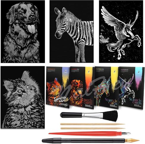 Scratch Paper Art Rainbow Painting, Scratch Art Set Gift Crafts Painting with 5 Tools, Womens Hobbies for Teen & Adult – 2 Pack 16 x 11.2 inch in Kuwait