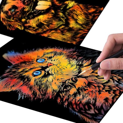 Scratch Paper Art Rainbow Painting, Scratch Art Set Gift Crafts Painting with 5 Tools, Womens Hobbies for Teen & Adult – 2 Pack 16 x 11.2 inch in Kuwait