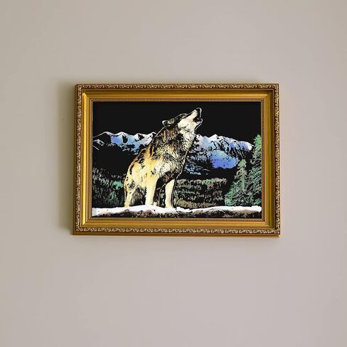 MIASTAR Scratch Art Animal Rainbow Painting Paper, Creative foil Scratch Art Toys Gift, Engraving Art & Craft Sets, DIY Sketch Card Scratchboard for Kids & Adults - 16'' x 11.2'' (Wolf/Lion) in Kuwait