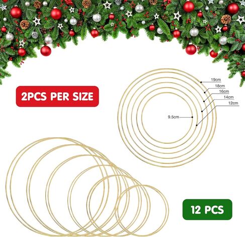 Outuxed 12pcs Dream Catcher Rings Copper Metal Hoops Craft Hoops Macrame Creations Rings Supplies for Crafts, 6 Sizes in Kuwait